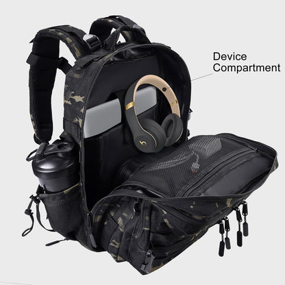 LHI Military Tactical Backpack for Men and Women 45L Army 3 Days Assault Pack Bag Large Rucksack with Shoe Compartment - Black CP