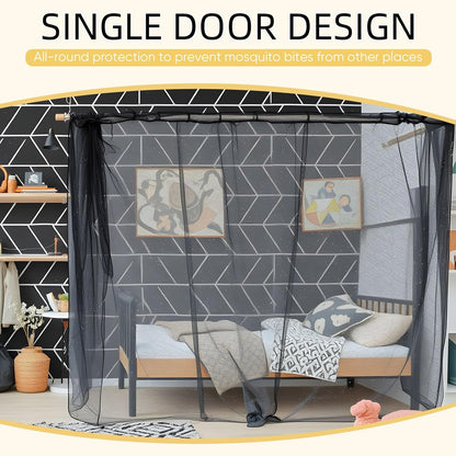 4 Corners Mosquito Net for Mosquiteros para Camas Bed Canopies Netting Bed Drapes Rectangular Mosquito Mesh for Camping Home Outdoor Travel(Black,L75 X W79 X H67 Inch,Opening)