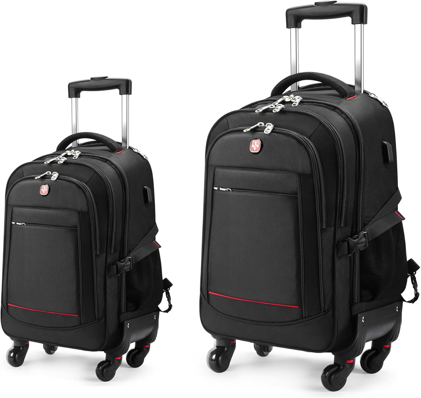 StarCloud 18-inch + 24-inch Checked Backpack Combo Set Large Rolling Backpack with 4 Wheels, Travel Commute Bag, Carry on Luggage Trolley Suitcase (4 Wheels Rolling Backpack)