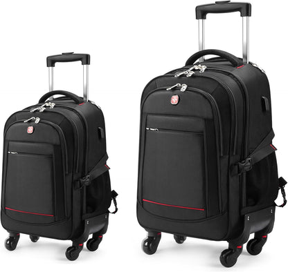 StarCloud 18-inch + 24-inch Checked Backpack Combo Set Large Rolling Backpack with 4 Wheels, Travel Commute Bag, Carry on Luggage Trolley Suitcase (4 Wheels Rolling Backpack)