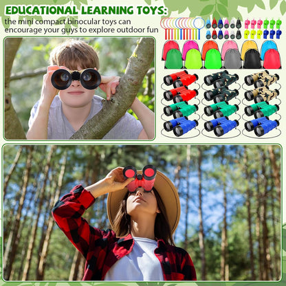 12 Set Binocular Compass Magnifying Glass Set Christmas Birthday Gift Small Telescope Binocular with Whistle Bag for Outdoor Exploring Stocking Stuffer(Fresh Color,Vivid)