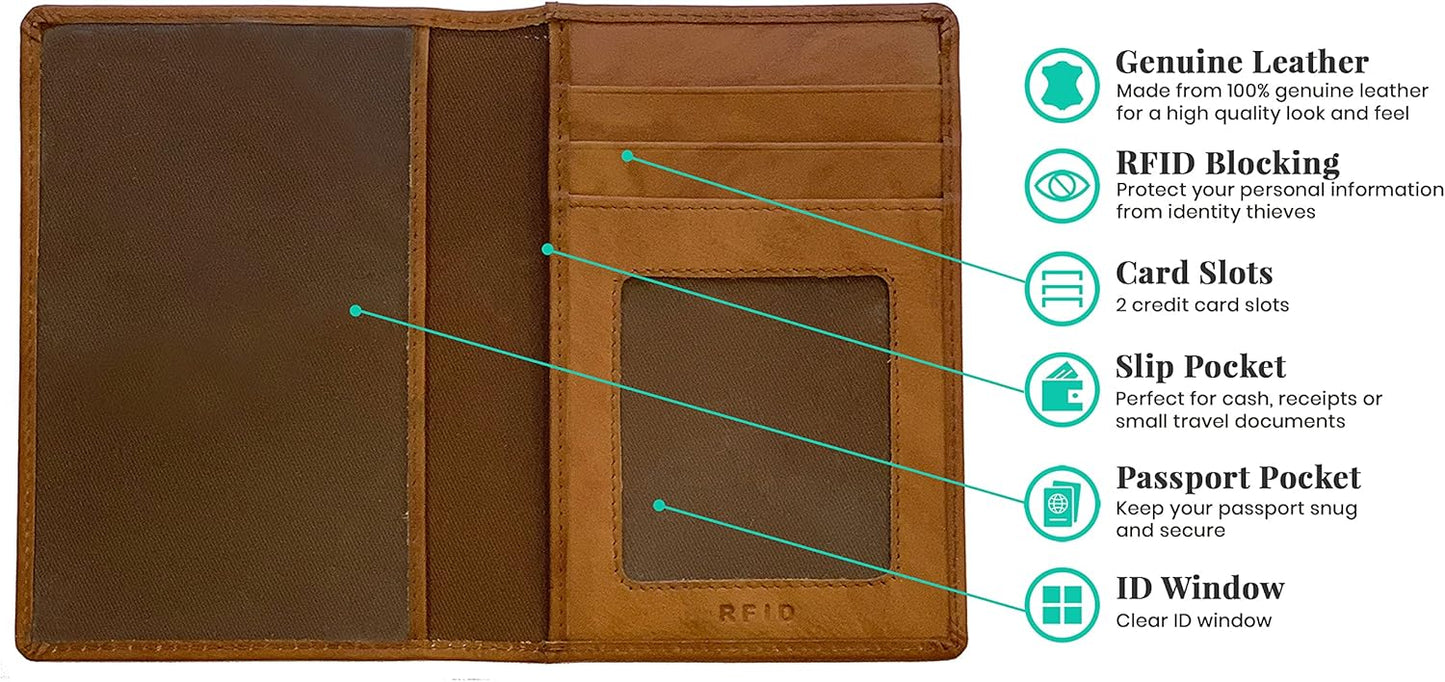 Personalized Monogrammed Antique Saddle Leather RFID Passport Wallet