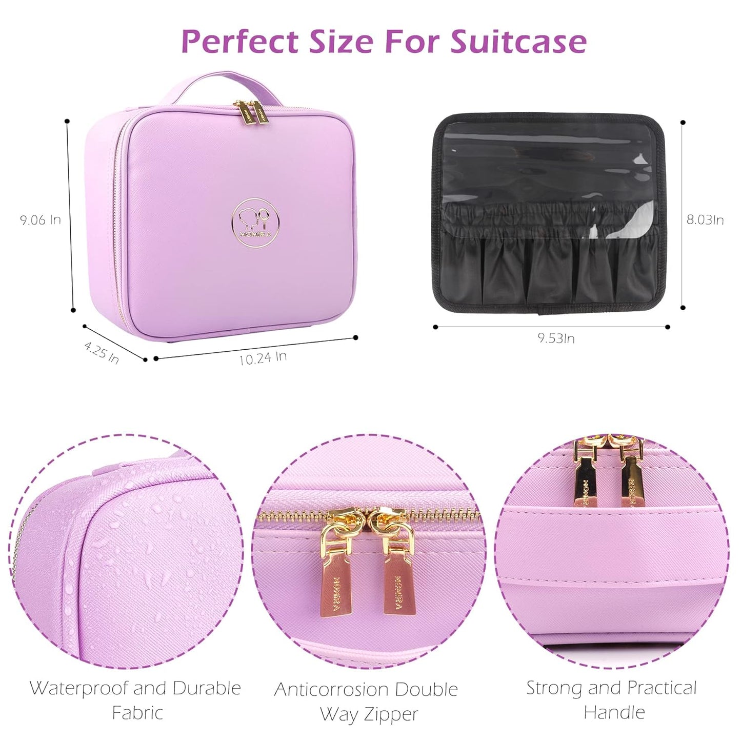 MOMIRA Travel Makeup Bag Cosmetic Bag Makeup Organizer Bag with Lighted Mirror, Adjustable Brightness in 3 Color Scenarios, Waterproof Makeup Train Case, Gift for Women - Purple