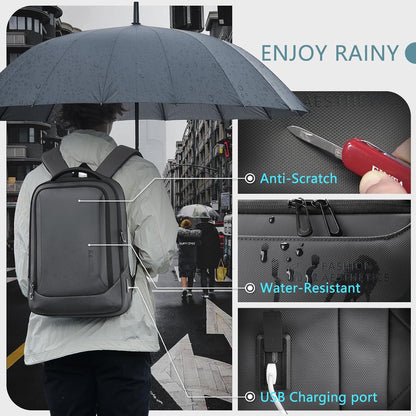 hk Laptop Backpack for Men with USB Charging Port Water-Resistant for 15.6 Inch Computer Bag Durable High-Tech Daypack Casual Backpack for Business Work College Weekender Travel- Dark Grey