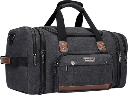 WITZMAN Mens Duffle Bags for Traveling Canvas Weekender Travel Bag Expandable Overnight Bag Carry on Bag(A8007 Black)