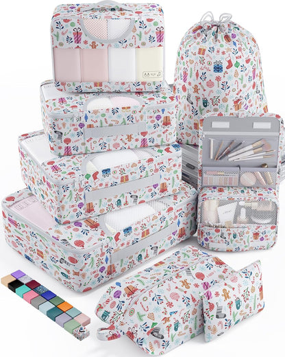 Veken 8 Set Packing Cubes for Travel Kids, Beach Vacation Essentials Accessories for Cruise Ship, Suitcase Organizer Bags for Luggage with Hanging Toiletry & Shoe Bag, Birthday Gifts for Women Mom Her