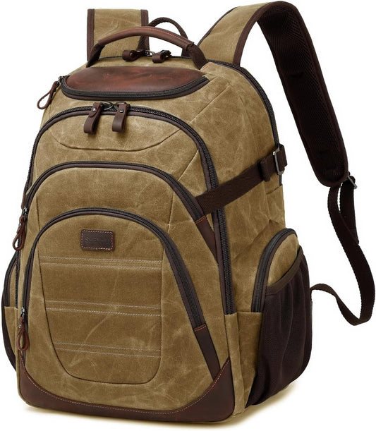 Travel Laptop Backpack 17.3 inch XL Computer Backpack for Men Waxed Canvas College Daypack Business Backpack Brown