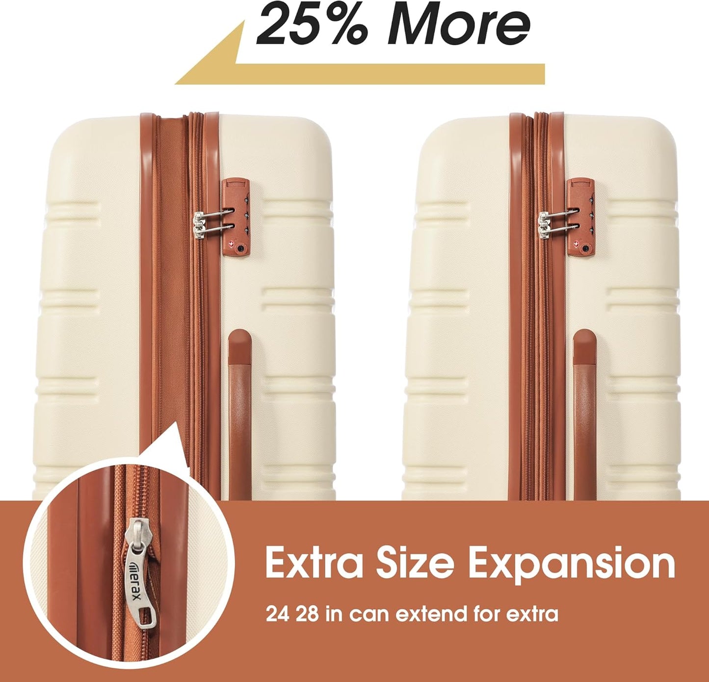 Merax Luggage sets of 13 Piece 16 20 24 28 IN Carry on Luggage sets 4 piece Hardcase White and Brown Luggage Expandable Suitcase Set with Wheels