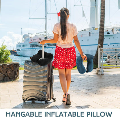 Sintuff 2 Pack Inflatable Travel Pillow for Airplanes Inflatable Neck Flight Pillows with Compact Bag and Blindfold for Traveling, Airplane, Train, Car, Office(Peacock Green and Black)