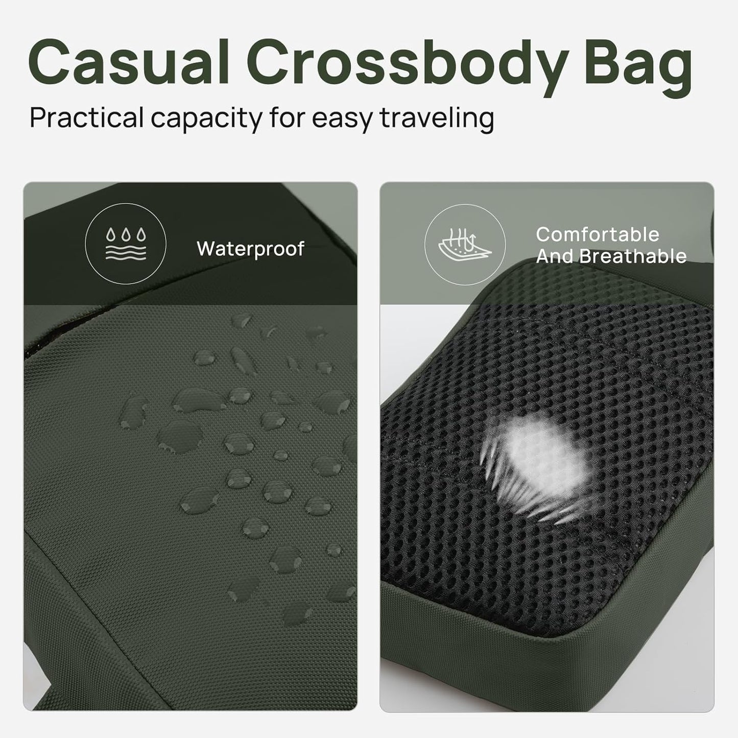 VADOO Mini Sling Bag, Small Crossbody Bag with RFID Blocking for Women and Men, Lightweight Chest Phone Bag for Travel Casual,Green