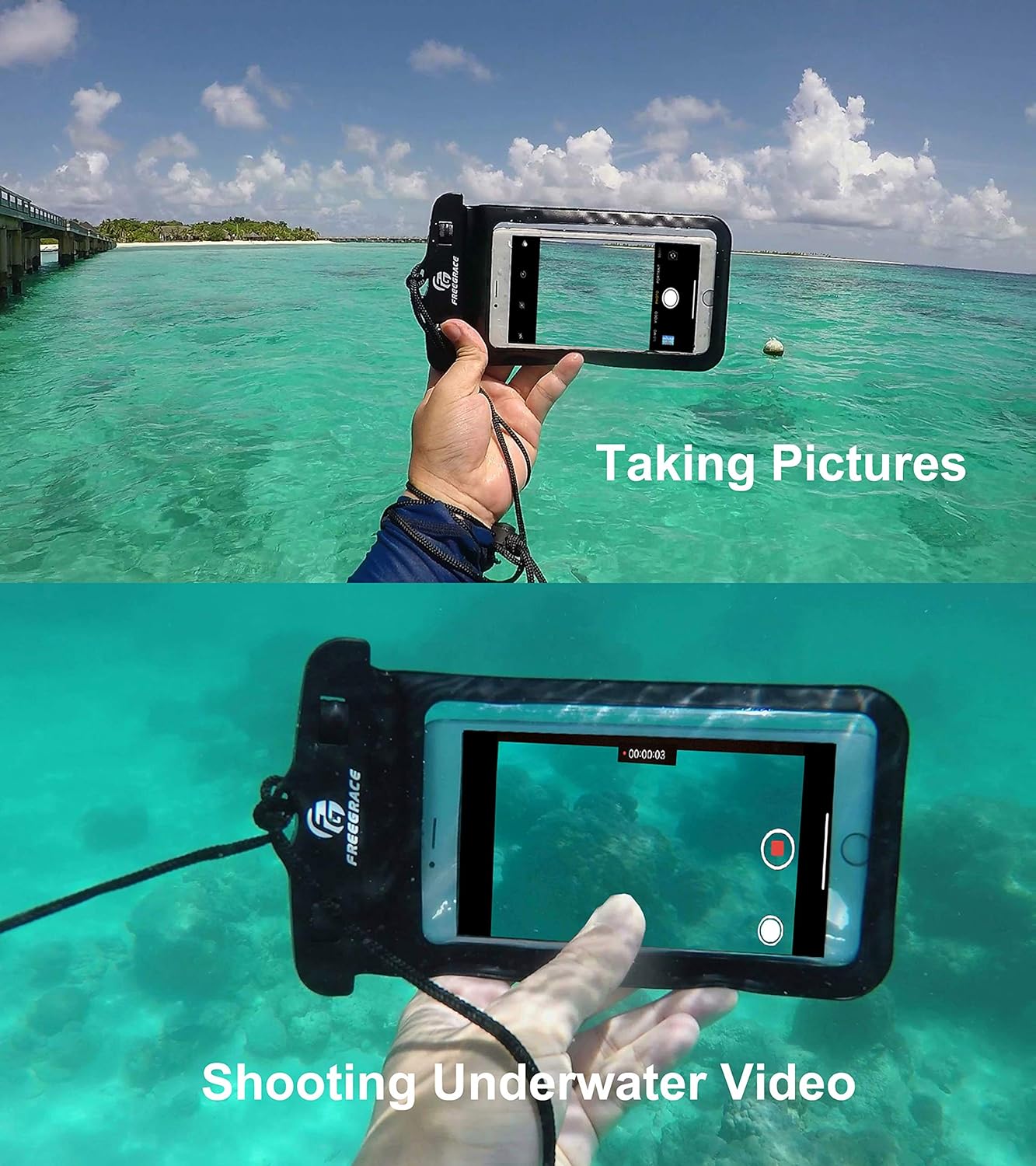 Freegrace Waterproof Pouches with Waist Strap / Pouch Case Bundle Set- Keep Your Phone & Valuables Dry and Safe - Waterproof Dry Bags for Boating Swimming Snorkeling Kayaking Beach Water Parks Pool