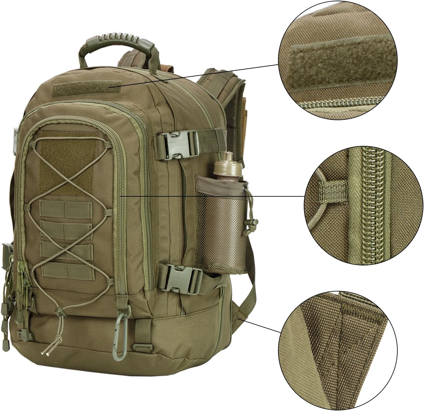 Large Tactical Backpack for Men Military Backpack with DIY System for Travel, Work,Camping,Hunting,Hiking,Sports (GREEN)