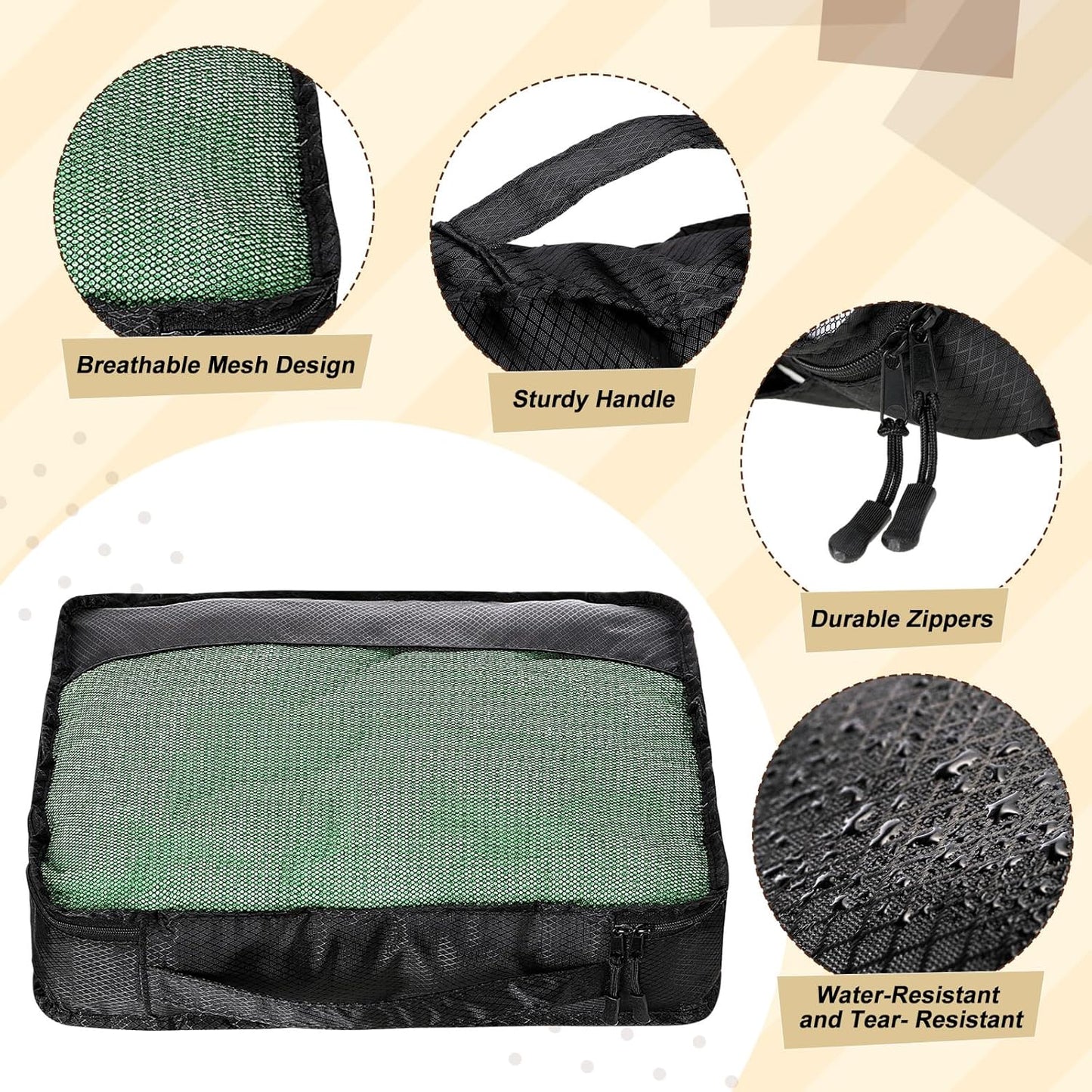 5 Pcs Packing Cubes for Suitcase Large Travel Cubes Carry on Luggage Organizer Bags for Clothes Accessories(S,Black)