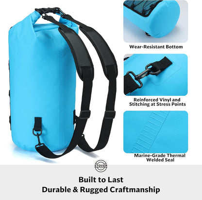 STOVER 5/10/25/30/40/55L Waterproof Backpack- Floating Dry Bag for Kayaking, Travel, Beach, Hiking, & Camping, Men/Women