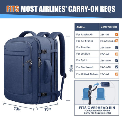 Travel Laptop Backpack, Expandable 40-50L Travel Backpack, 17.3 Inch Carry on Large Luggage TSA Flight Approved Laptop Bag, Multiple Pockets TSA Friendly Water Resistant Business Bag for Men, Blue