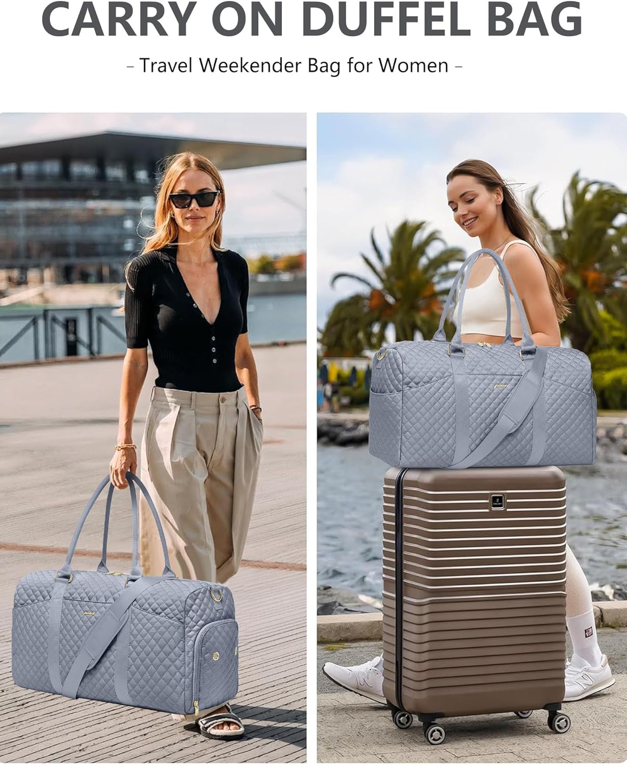 Weekender Travel Duffle Bag for Women - Carry on Bag with Shoe Compartment Overnight Bags with Toiletry Bag Wet Pocket Weekend Traveling Yoga Gym Hospital Bags for Labor and Delivery Grey