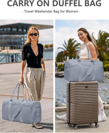 Weekender Travel Duffle Bag for Women - Carry on Bag with Shoe Compartment Overnight Bags with Toiletry Bag Wet Pocket Weekend Traveling Yoga Gym Hospital Bags for Labor and Delivery Grey