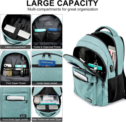 School Backpack for Teen Girls & College Students - 15.6 Inch Laptop Backpack with USB Charging Port, Ergonomic Anti-Theft Design for University, High School, Work, Teal