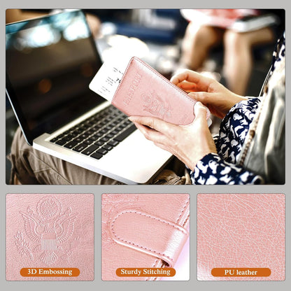 TIGARI Passport Holder for Travel Women Men, PU Leather Waterproof RFID Passport Holder Wallet Cover Case Sleeve, Family Vacation Plane Cruise Travel Document Organizer Essentials-Pink