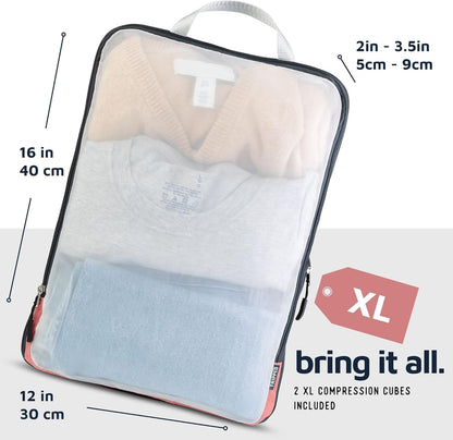 Large Packing Cube Set with See Through Mesh- Compression Packing Cubes Travel Organizers by TRIPPED Travel Gear (Dusty Rose)