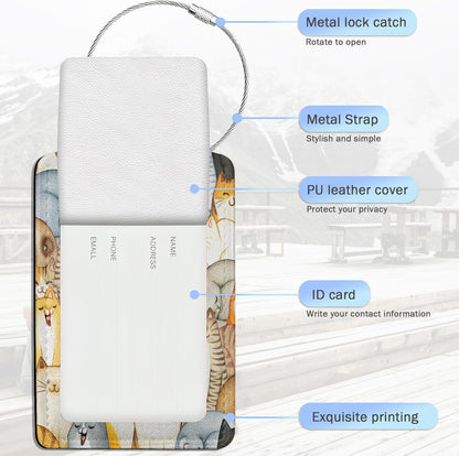 Cartoon Cats Luggage Tags,2 Pack Luggage Tag,Leather Privacy Cover ID Label with Stainless Steel Loop for Women Men Kids Girls Travel