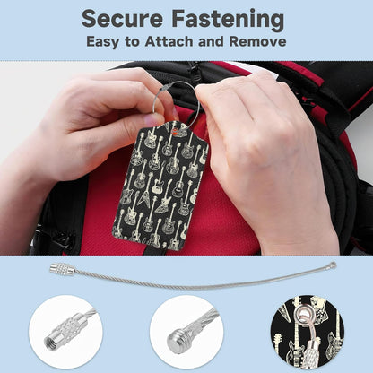 2 Pack Leather Luggage Tag for Suitcase Music Guitar Unique Travel Tags with Privacy Cover ID Label & Stainless Steel Loop for Men and Women Baggage