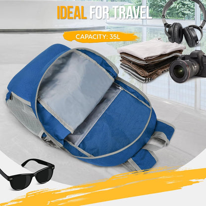 ZOMAKE Lightweight Packable Backpack 35L, Light Foldable Backpacks Water Resistant Collapsible Hiking Bag, Compact Folding Day Pack for Travel Camping(Dark Blue)