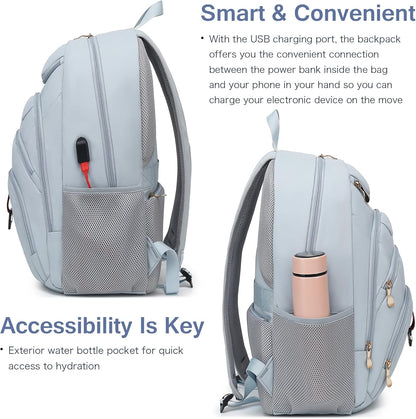 Boavan Laptop Backpack for women, 15.6 inch Laptop Bag with USB Port, Waterproof Travel Work Backpack Purse, Anti-Theft Teacher Nurse Doctor Casual Bookbags Office Business backpack，Blue