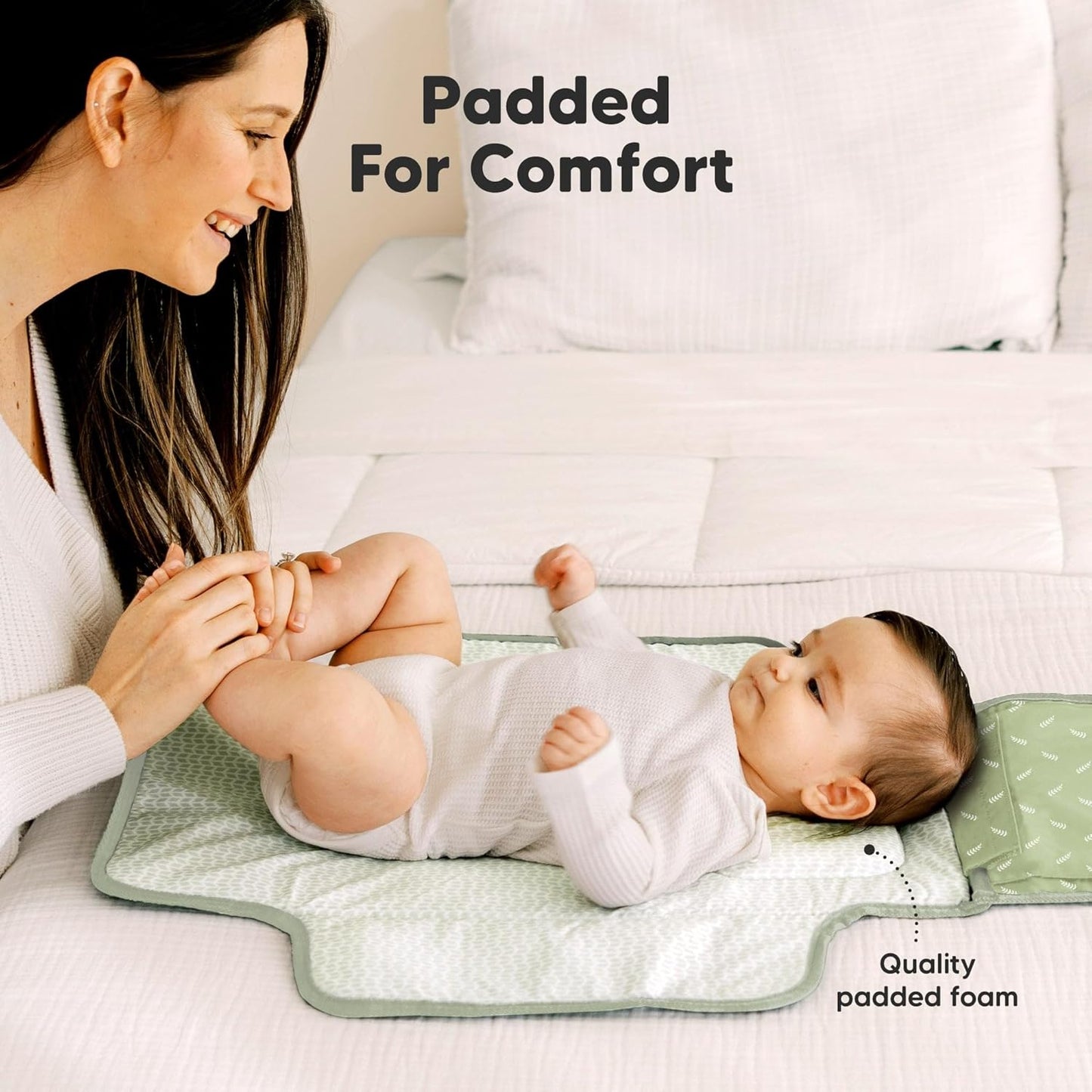 KeaBabies Portable Diaper Changing Pad - Large Waterproof Baby Changing Mat, Compact Travel Diaper Clutch, Functional Pockets Fit Newborn Essentials, Wipeable & Padded Baby Changer (Acacia)