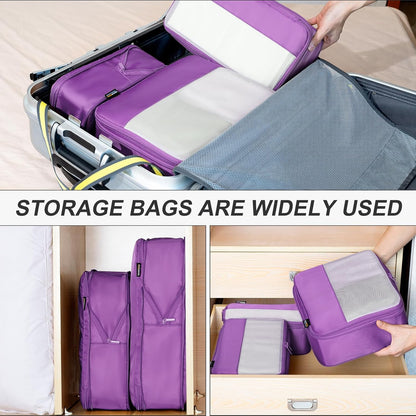 5 Set Compression Packing Cubes for Travel, Space Saving Luggage Organizer Bags (Bright Purple)