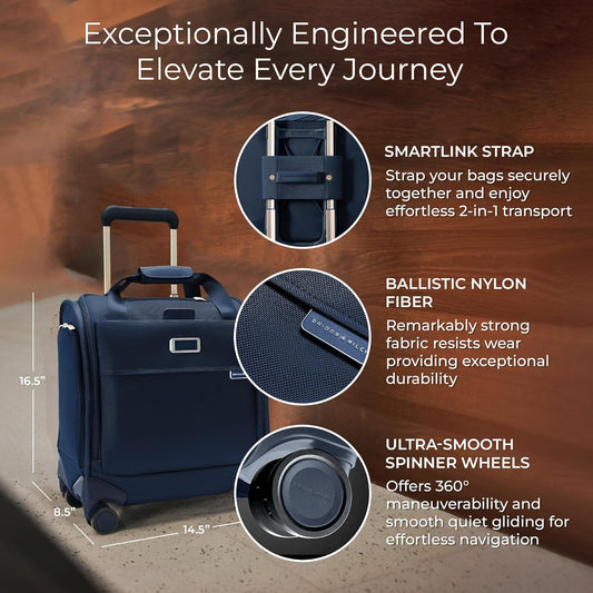 Briggs & Riley Cabin Spinner - Carry On Luggage for Travel, Suitcases with Wheels, Softside Rolling Bag for Men & Women, Fits Under Plane Seat, Interlocking Handle - Baseline Collection, Navy