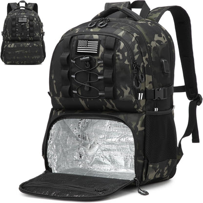 Laptop Lunch Backpack for Men - 40L Large Capacity Work Backpack with Lunch Compartment and USB Post, RFID Insulated Cooler Backpack for Work, Travel, Picnic, Dark Camo