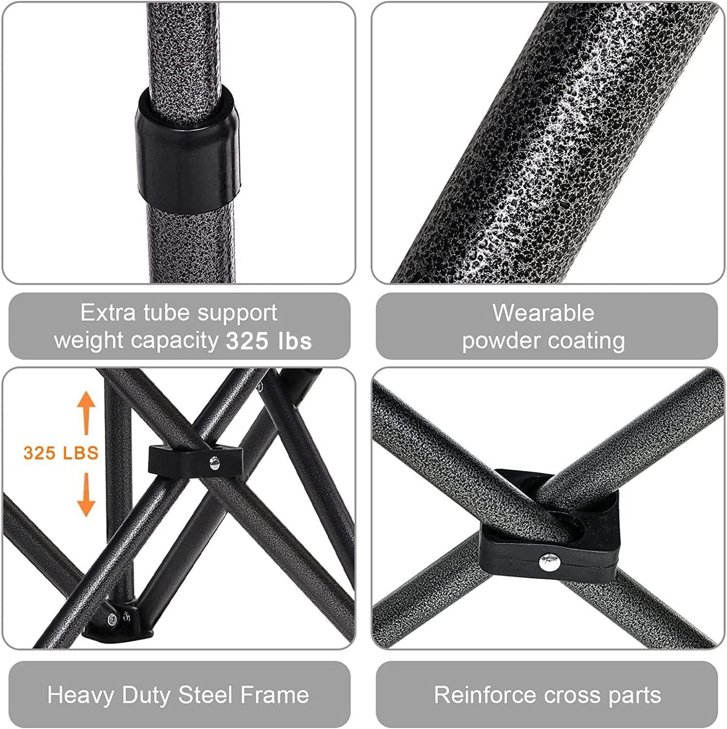 Mesh Folding Camping Chairs for Adults, Oversized Portable Outdoor Chairs, Weight Capacity 325 lbs with Cup Holder, Storage Pocket, Carry Bag