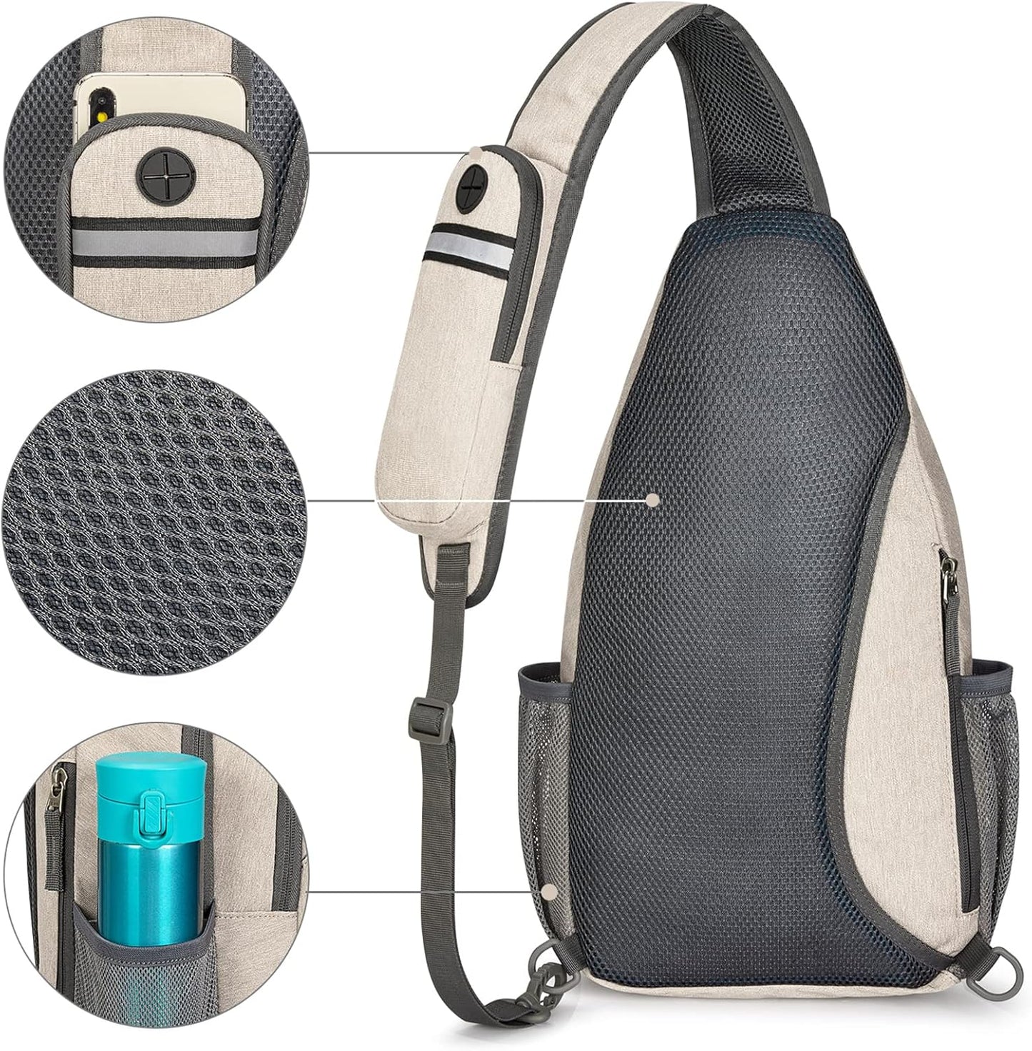 G4Free Sling Bag RFID Blocking Sling Backpack Crossbody Chest Bag Daypack for Hiking Travel(Ivory)