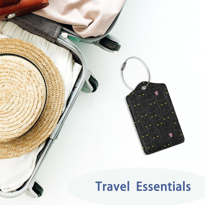 2Pcs Luggage Tag for Suitcase Black Cat Cute Suitcase Tag with Privacy Flap & Name ID Label & Metal Loop,Travel Bag Luggage Tags for Women