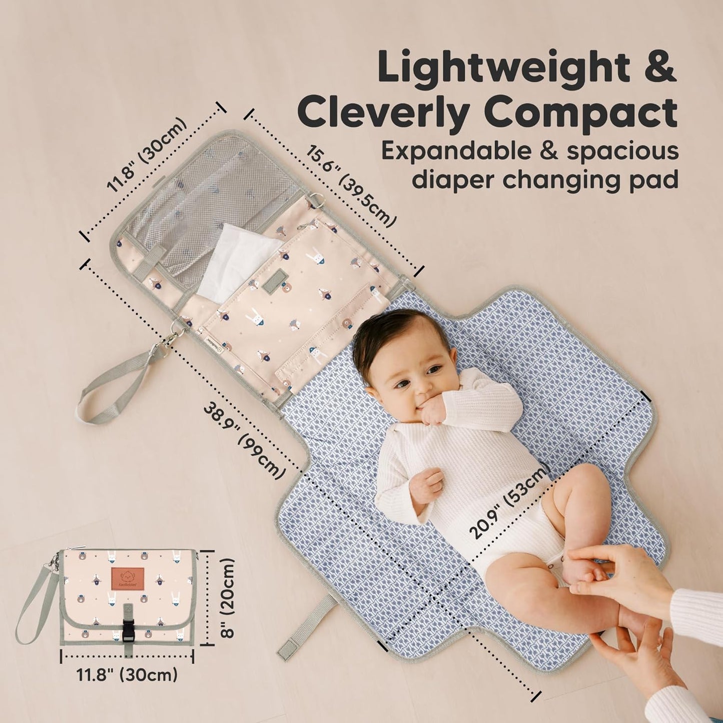 KeaBabies Portable Diaper Changing Pad - Large Waterproof Baby Changing Mat, Compact Travel Diaper Clutch, Functional Pockets Fit Newborn Essentials, Wipeable & Padded Baby Changer (Wild Patrol)