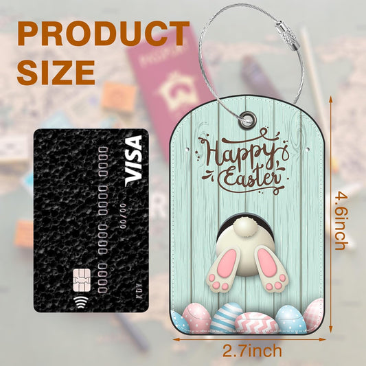 2 PCS Leather Luggage Tags for Suitcase Bunny Bottom and Easter Eggs Travel Luggage Tag with Privacy Flap Name ID Label and Metal Loop for Travel Bag Suitcase