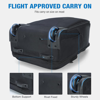 Rolling Backpack, 15.6 inch Laptop Backpack with Wheels, Flight Approved Water Resistant Underseat Carry on Lugagge Wheeled Bag for Men Women Adults, Black