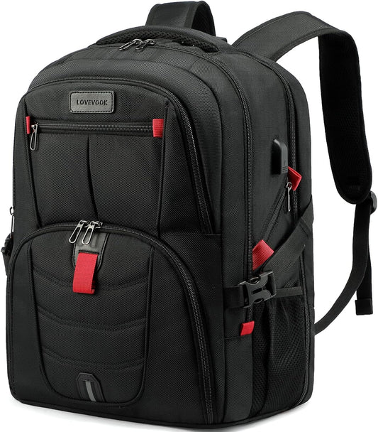 LOVEVOOK Travel Laptop Backpack with Lock and 17 Large Computer Business Work Backpack for Men (Black-Lunch, 17 inch)