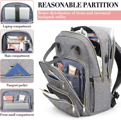 Travel Backpack for Women, 15.6 Inch Work Laptop Backpack, Water Resistant Backpack for Business with USB Charging Port, Anti-theft Student Teacher Bookbags, Large Daypacks for Women, Grey