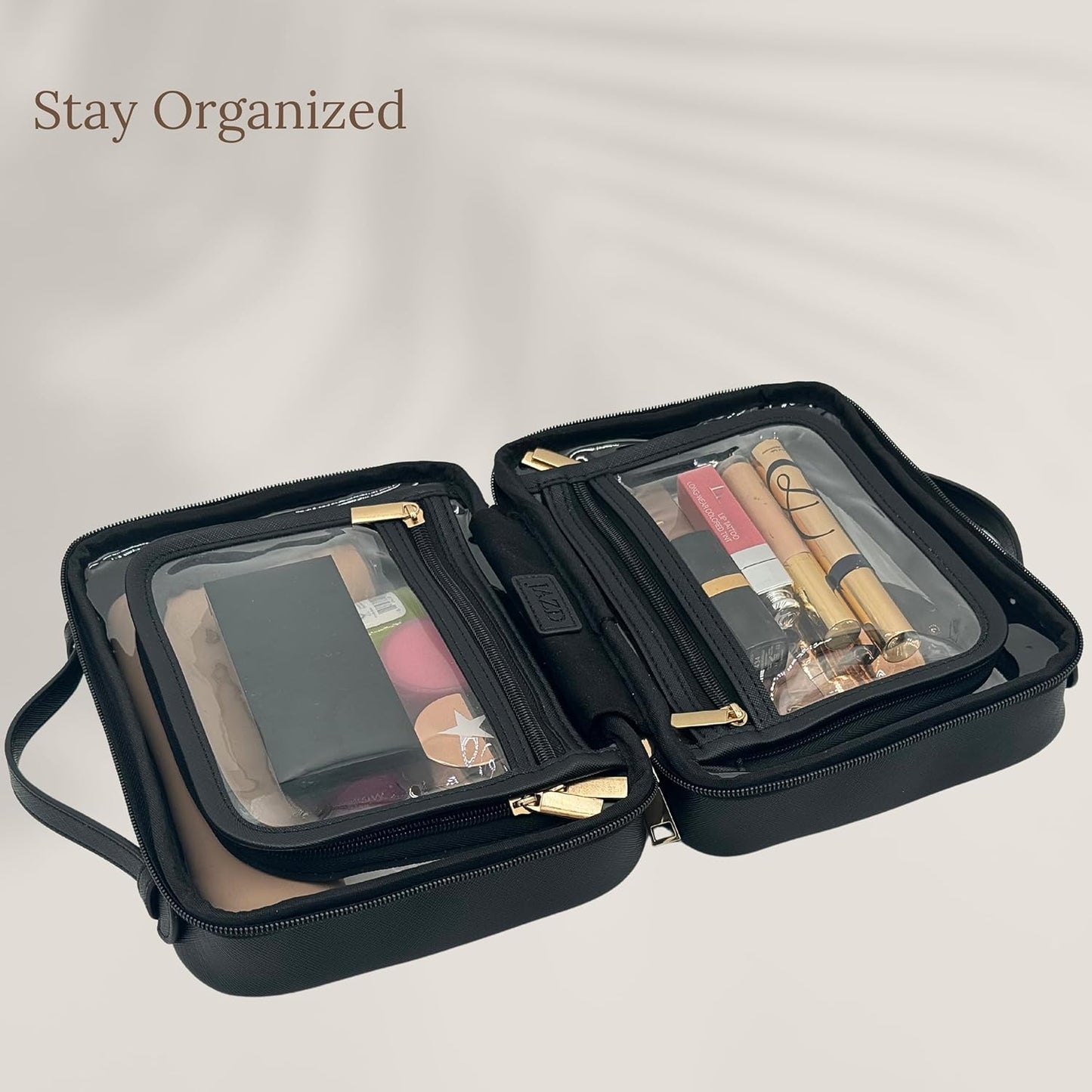 JAZD Clear Makeup Bag Toiletry Bag for Women Cosmetic Case Large Capacity Travel Make Up Bag Organizer Transparent Storage Compartment TSA Approved