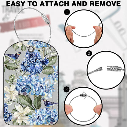 2 PCS Leather Luggage Tags for Suitcase Hibiscus Flowers Bird Travel Luggage Tag with Privacy Flap Name ID Label and Metal Loop for Travel Bag Suitcase