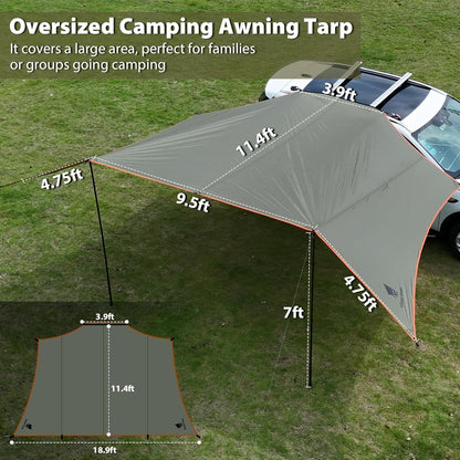 GEERTOP Large Car Side Camping Awning 19 x 11 ft SUV Canopy Tarp Waterproof Outdoor Vehicle Sun Shade Shelter for Truck, MPV, Van, Campers