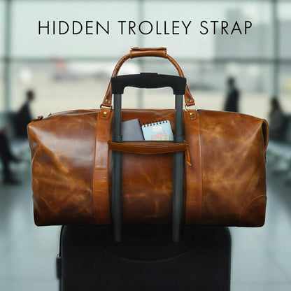 ELIZO Large Leather Duffle Bag For Men Women Big REAL FULL GRAIN Travel Overnight Weekender Carry On Luggage Sports Gym Bags (Tan 24 Inch) Heritage