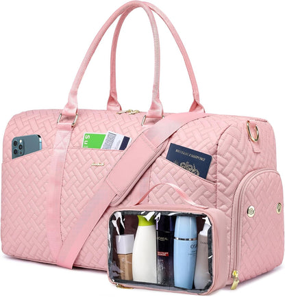 Women Duffle Weekender Travel Bag: Large Duffel Bags with Shoe Compartment Carry On Overnight Tote Bag with Wet Pocket Toiletry Bags Traveling Weekend Gym Yoga Hospital Bag for Labor and Delivery Pink
