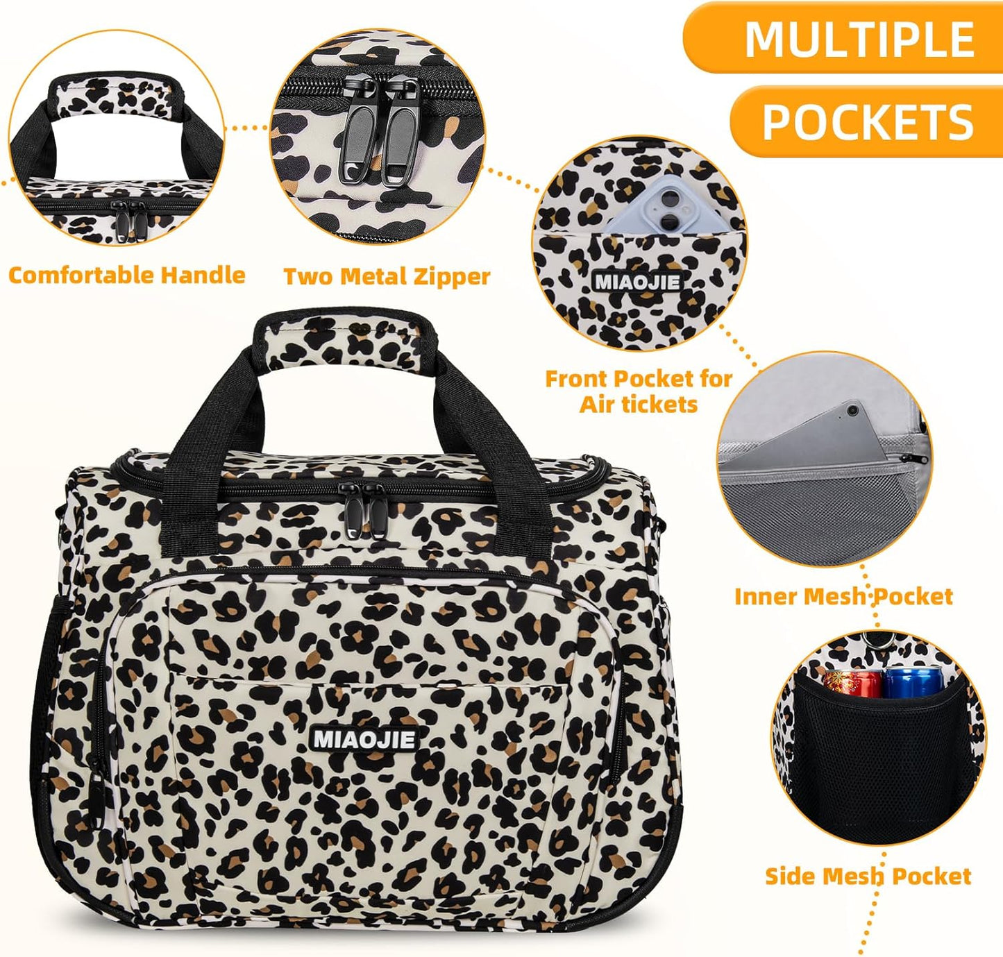 Underseat Carry On Luggage Lightweight Travel Tote Weekender Bag Overnight Duffle Bag for Travel, Travel Essentials Personal Item Travel Bag for Women and Men,Leopard-16Inch