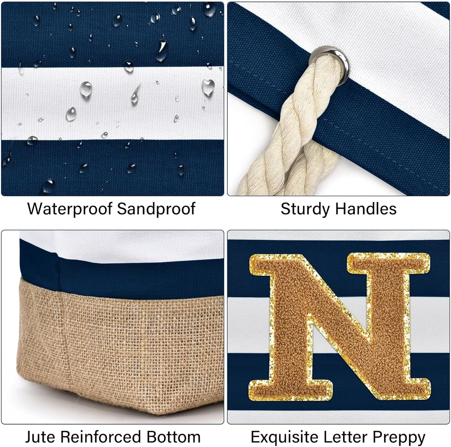 Becokan Beach Bag Initial Beach Tote with Makeup Bag for Travel Work Storage Personalized Birthday Gifts for Women Her