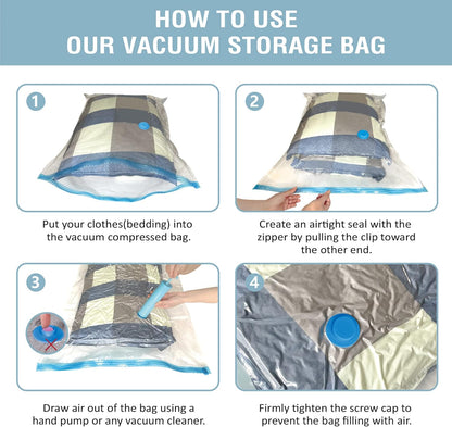8 Pack Vacuum Storage Bags, Space Saver Bags (2 Jumbo/2 Large/2 Medium/2 Small) Compression Storage Bags for Comforters and Blankets, Vacuum Sealer Bags for Clothes Storage, Hand Pump Included