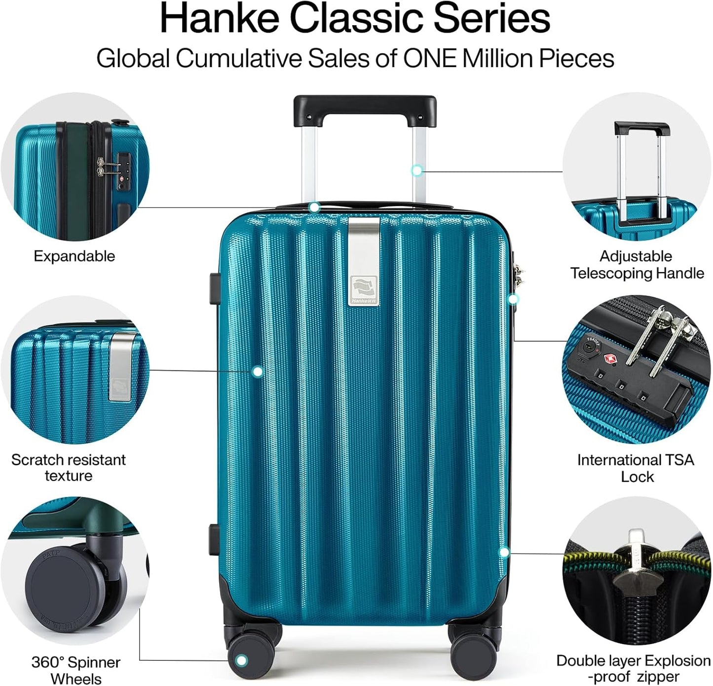 Hanke Expandable Hard Shell Luggage Sets 2 piece Carry on Luggage with Wheels Suitcases Lightweight Checked Tsa Luggage Rolling Large Suitcase Travel Luggage Bag Woman Men 20/29 Inch(Caribbean Blue)