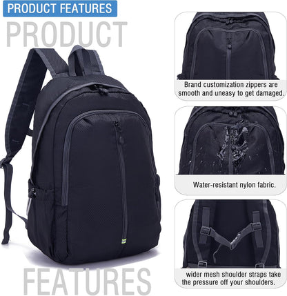 YZAOLL 25L Lightweight Packable Hiking Backpack Waterproof Hiking Daypack for Women Men Gym Backpack Travel Camping Vacation,Black